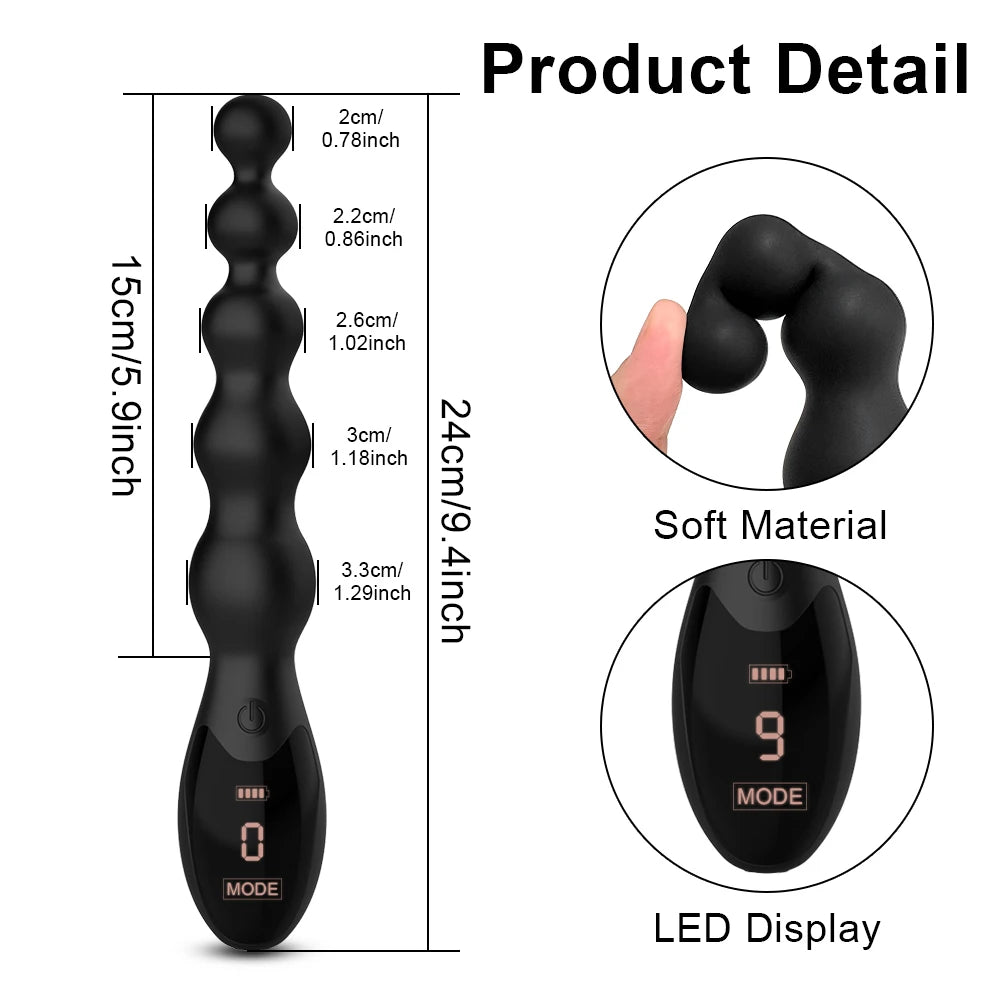 Anal Beads Butt Plug for Women Men Anal Vibrator Prostate Massager Anal Balls Men Silicone Masturbator with LED Screen