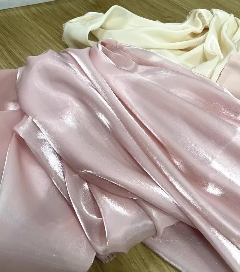 NEW 5M 10 Colors Luxury White Smooth Satin Water Gloss Liquid Organza Fabric sewn Evening Dress Shirt Micro Transparent Fabric