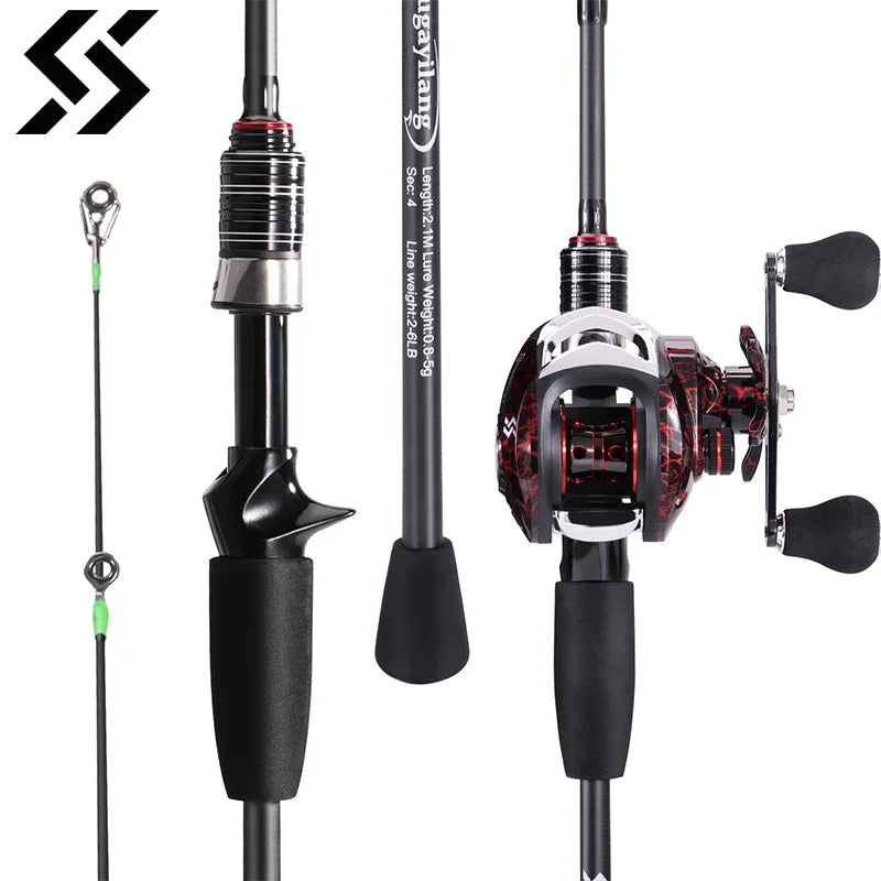 NEW Fishing Set Left/Right  Lure Rod Fishing Combo 2.1m 4 Section Carbon Fiber Rod 7.2:1 Gear Ratio Magnetic Brake System Fishing Left/Right Reel Fishing Kit Ocean Lake River Professional Fishing Supplies