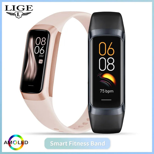 LIGE Amoled Smart Watch Men Smart Band Women Heart Rate Blood Smartwartch Waterproof Smart Bracelet Sport Fitness Tracker