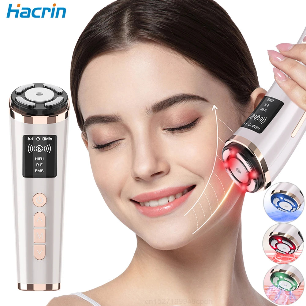 Hifu Face Lifting Ultrasonic Mini High Frequency Facial Massager EMS Facial Lift RF Firming Skin Rejuvenation Tighten Brighten