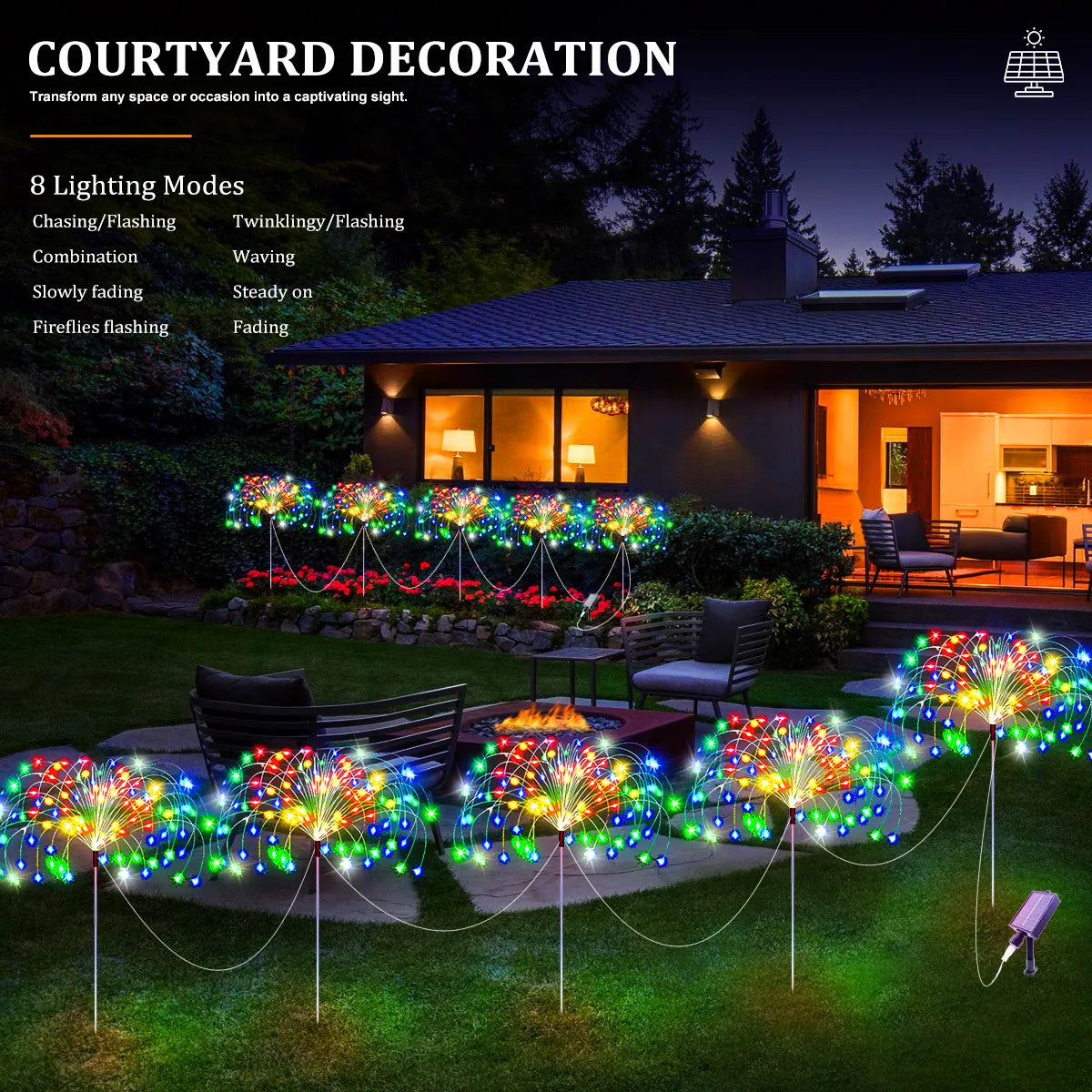 5 PCS Set 400 LEDS Solar Power Fireworks Light Outdoor Solar Light Waterproof LED Fairy Lights 8 Modes Lighting For Garden Lawn Yard