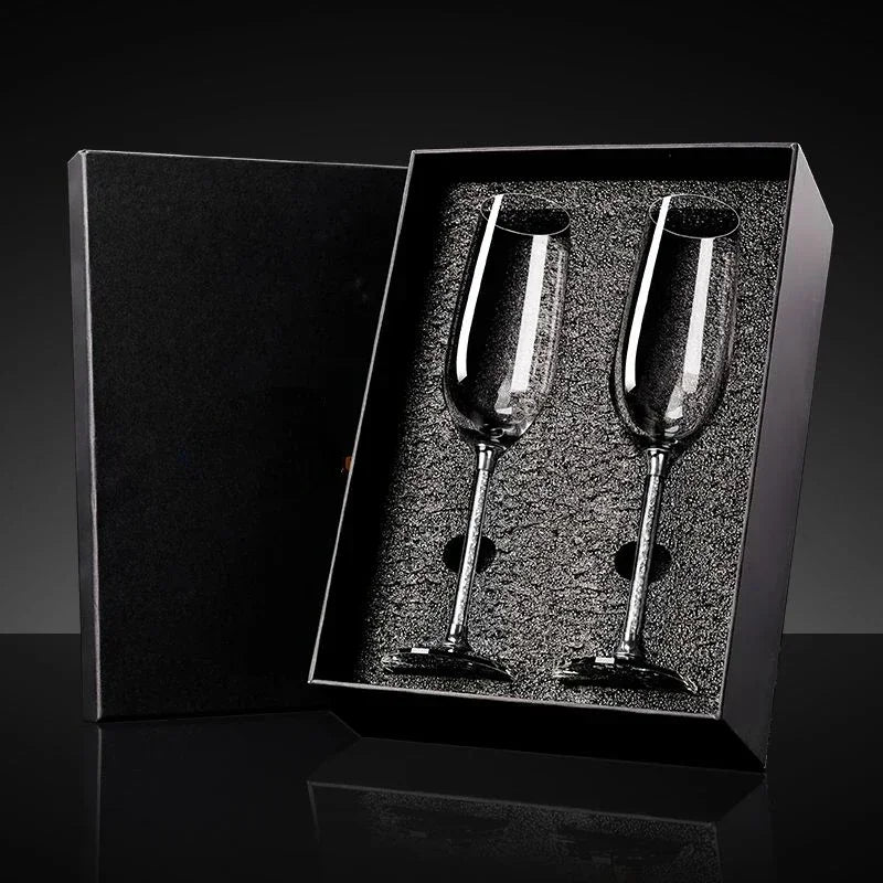 NEW European Diamond Crystal Champagne Cup Set High Beauty Handmade High Foot Cup Bubble Mug Household Wine Set Couple Pair Cups Wedding Evening Party Business Dinner Home Restaurants Barware Accessories