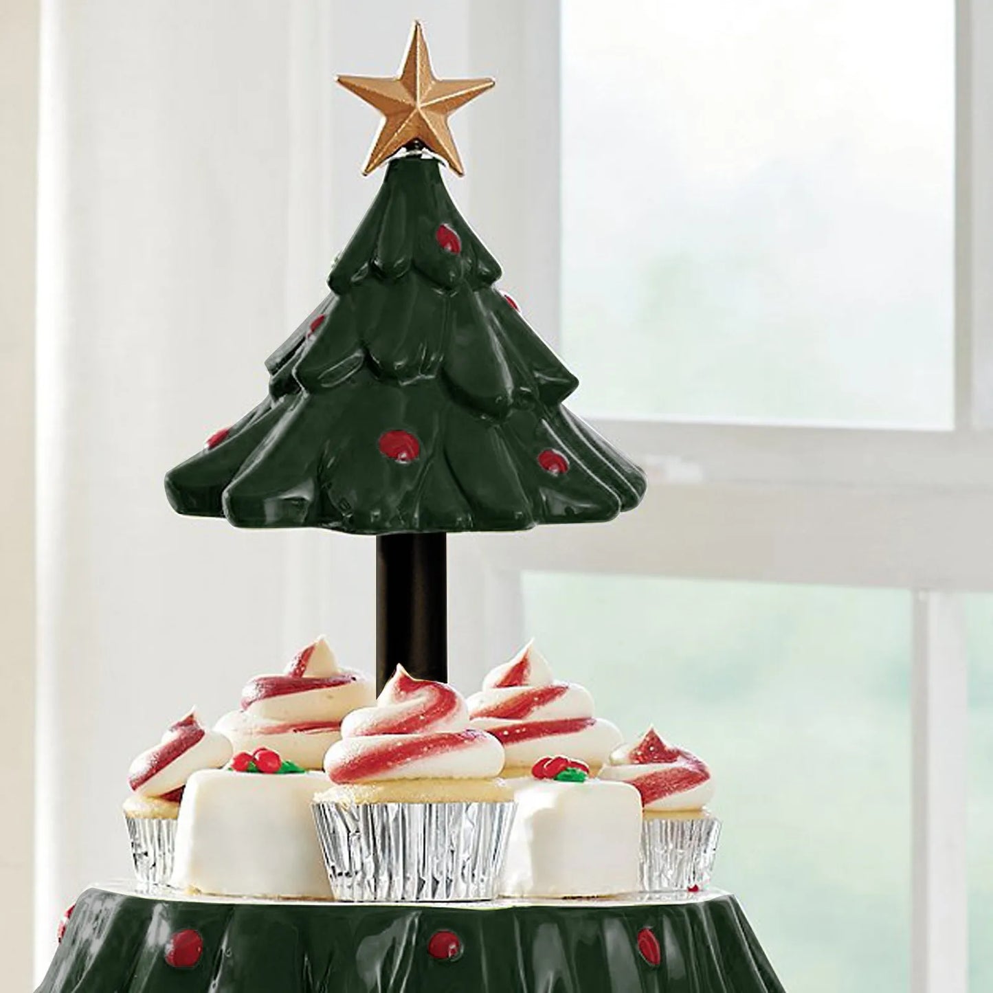 Christmas Tree Dessert Table Fruit Plate Double Layer Cake Stand Holiday Party Candy Plate Snack Tray