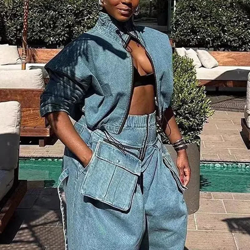NEW Arrivals S-XL UK Size Dark Gray/Blue Women's Spring New Niche Design Sense Tooling Style Denim Jacket, High Waist Loose Short Denim Stand-Up Collar Zipper Jacket Y2K