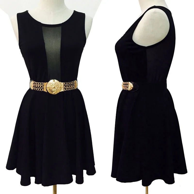 NEW Arrivals Women Female Flower Gold Belts Floral Elastic Metal Female Waist Belt For Dress Trouser Jeans Golden Chain Belt Ladies Girls Luxury Fashion  Apparel Accessories Clothing Products