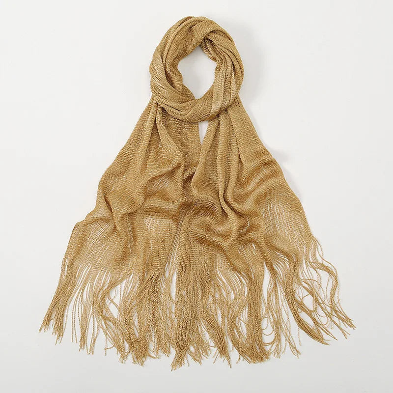NEW Arrivals Black/Gold Fashion Bright Silk Sunscreen Shawl Hijab Gold  Shiny Scarves For Women Lace Tassel Party Evening Dress Scarf