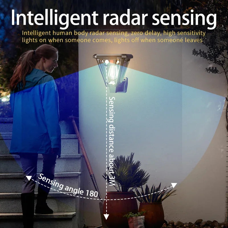 Just Arrived Motion Sensor LED Solar Pathway Light Outdoor Wall Lamp External Waterproof Bulb Retro Garden Lawn Decoration Solar Street Light Home Gardening Supplies