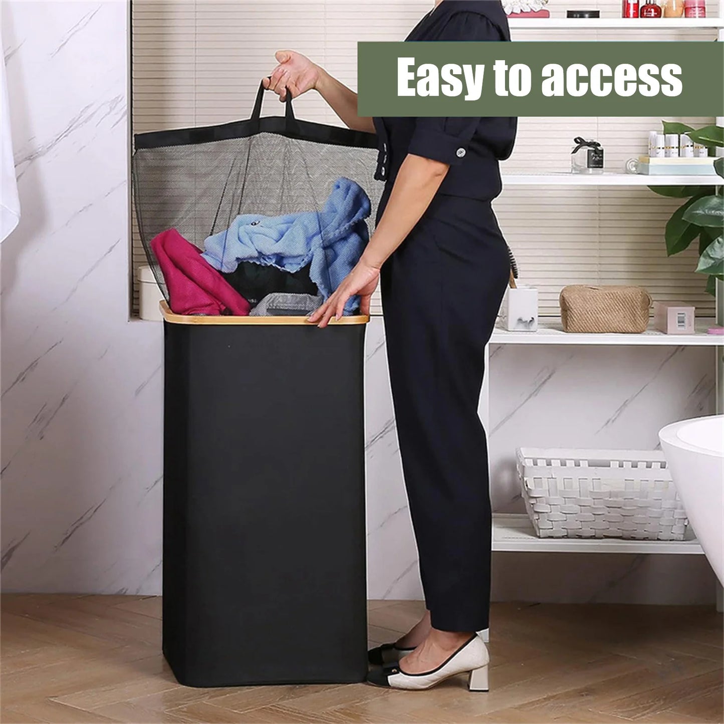 1PC Dirty Clothes Basket With Lid And Inner Bag, 100 Liter Laundry Basket, Foldable Laundry Basket With Detachable Inner Bag