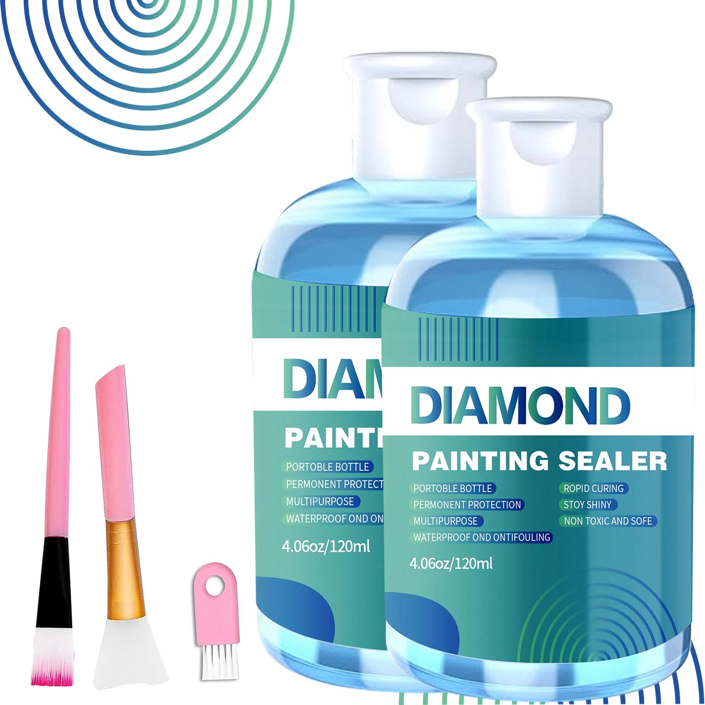 3PCS + Brushes Set Green/Blue/Pink Color Diamond Painting Sealer Kits 120ML/240ML  Diamond Art Sealer Puzzle Glue Diamond Painting Accessories