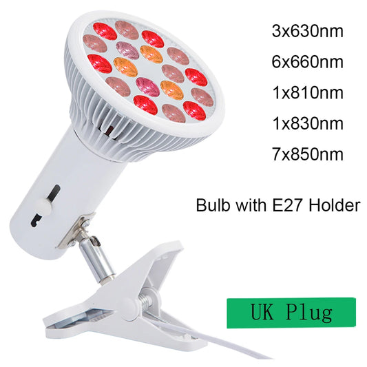54W Red LED Light Therapy Bulb 630nm 660nm 810nm 830nm 850nm Infrared Light Bulb E27 Red Light Women Skin Care Supplies