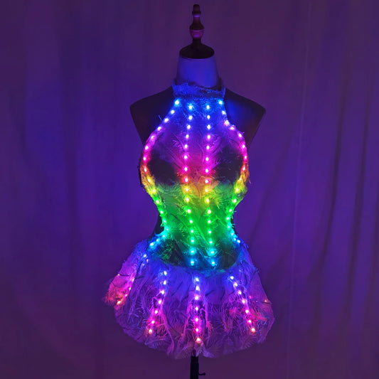 NEW Colorful White LED Skirt Rave Party Night Club Stage Show  Glowing Outfits For Nightclub Birthday Wedding Banquet Evening Party Singer Dance