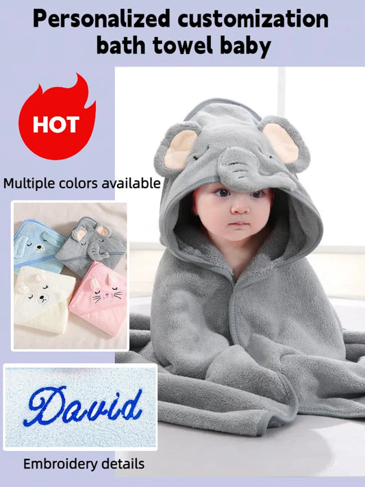 NEW Personalized Custom Name Embroidered Newborn Letter Nursery Baby Bath Towel Shower Robe Towel Wear A Hat Gifts for Boy Girl Children