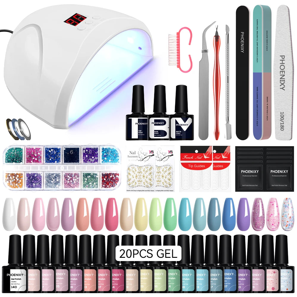 NEW Arrivals High Quality 20PCS Set 162 Colors Gel Nail Polish Set with UV LED Nail Lamp Semi Permanent UV Gel Varnishes Soak Off Complete Nail Art Tools Set Manicure Pedicure Kit Cosmetic Supplies