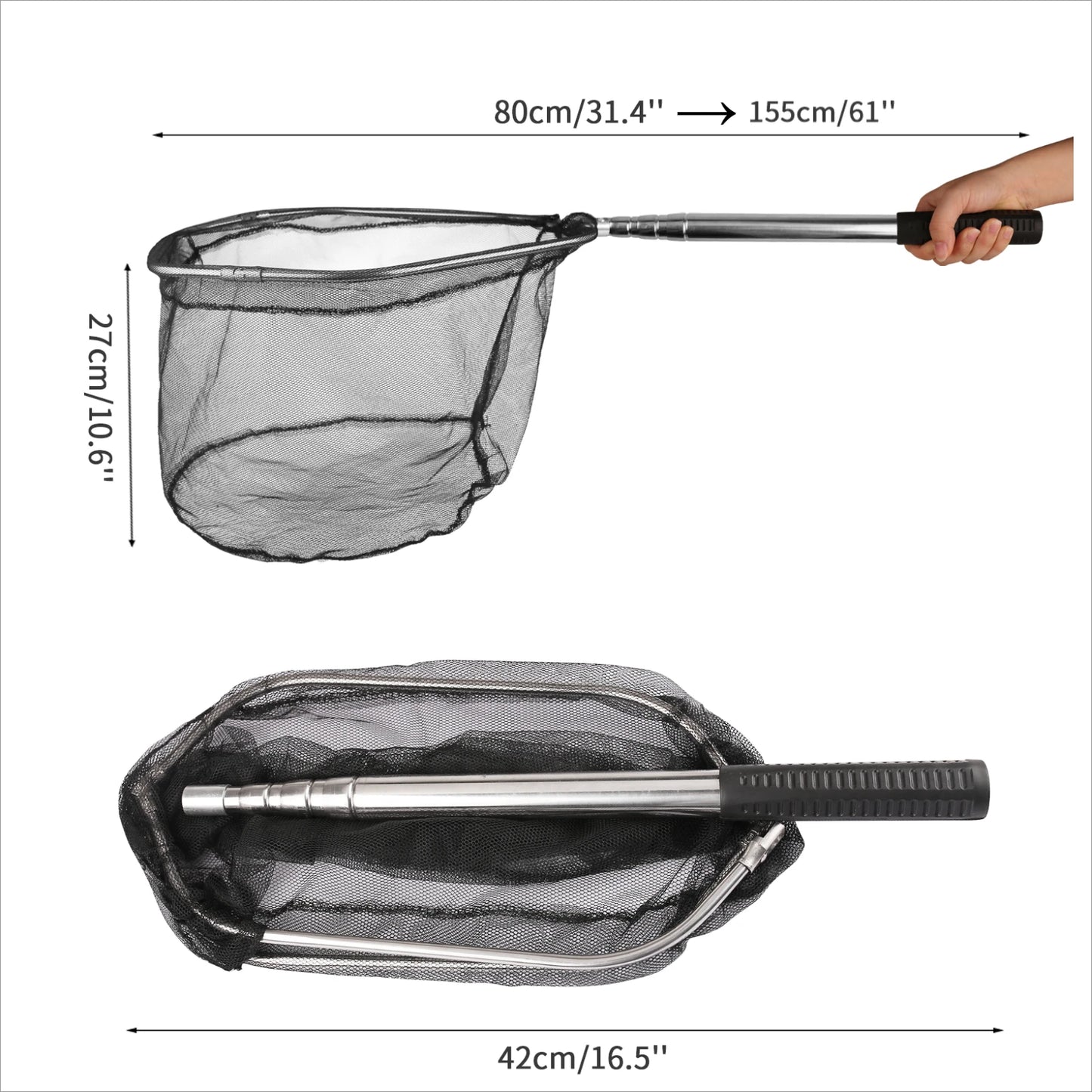 Fishing Landing Net Aluminum Alloy Durable Telescoping Extend to 190cm/130cm/55cm Folding Mesh Safe Fish Catching Releasing Fishing Accessory Sets