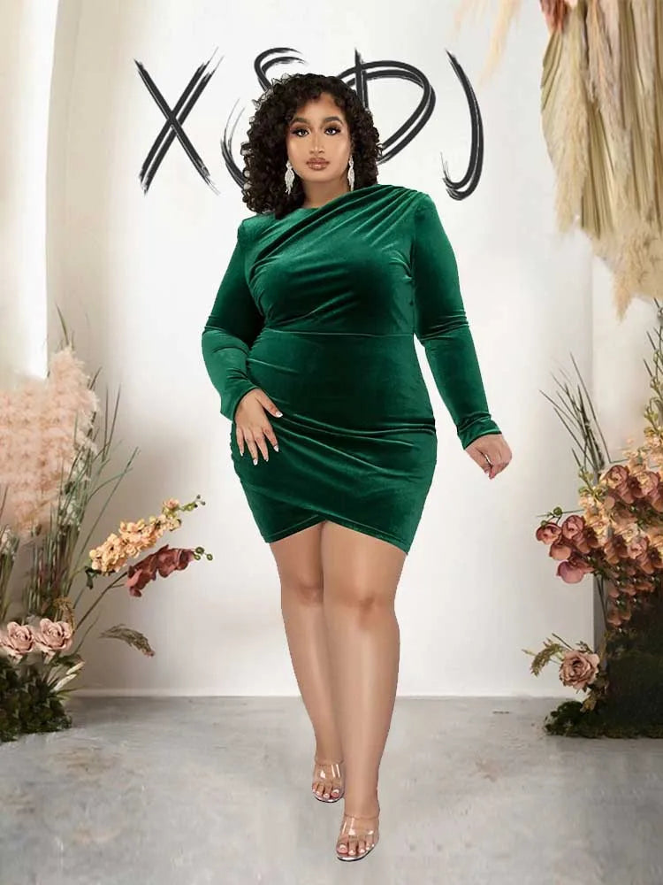 For Curvy Ladies XL-4XL (16-24) UK Plus Size 4 Colors Fashion Women Clothing Curvy Dresses Velvet Winter Party Dress Evening Low Back Draped Dresses
