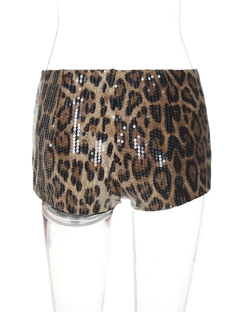 NEW Arrivals Sexy Chic Leopard Super-Short Night Club Shorts Women Fashion Skinny Sequins Short Pants Evening Party Outfit Streetwear