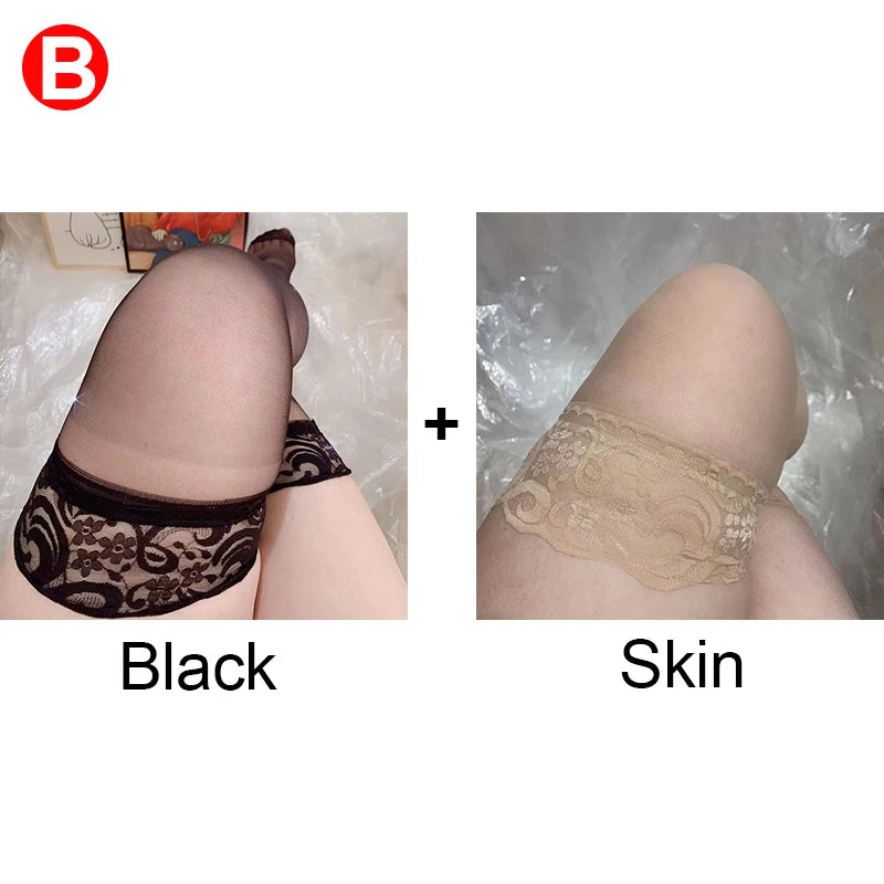 NEW Arrivals 2 Pairs Women Sexy Lace Stockings Plus Size High Elastic Thigh High Socks Transparent Over Knee Sock Temptation Pantyhose Tights Curvy Women Underwear Apparel Accessories Sets