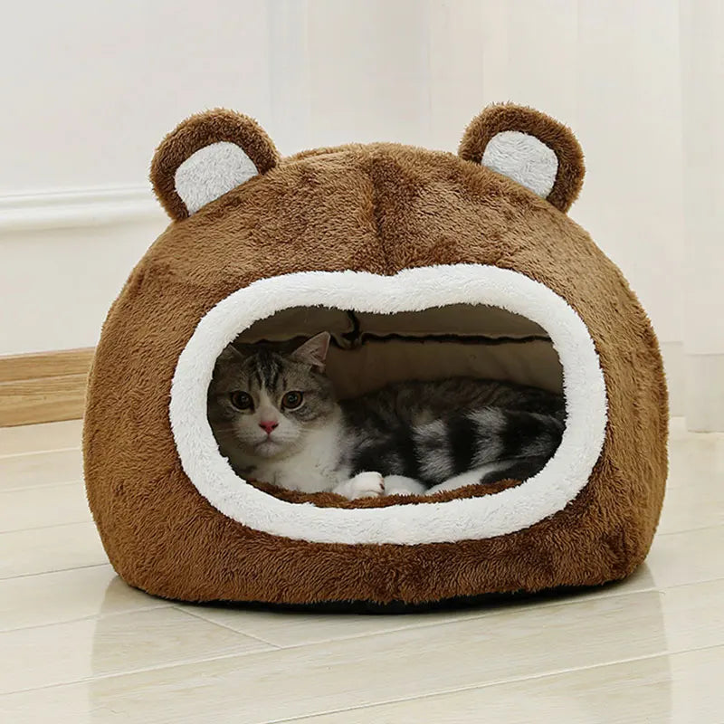 Cat Bed Warm Pet House Soft Long Plush Kitten Lounger Cushion Small Dogs Tent Cave Beds For Cozy Cat House Mat Supplies