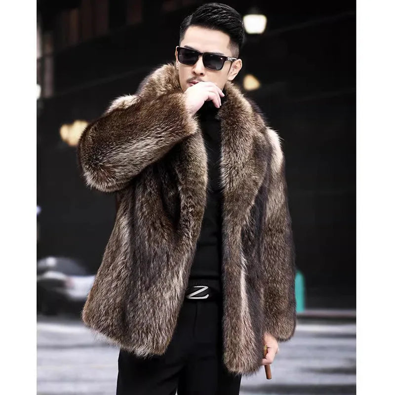 NEW Arrivals S-6XL PLUS SIZE Men Autumn Winter Thick Maxi Faux Fox Fur Coat Jacket Long Sleeve Warm Luxury Fur Black Parkas Furry Shaggy Snow Outerwear