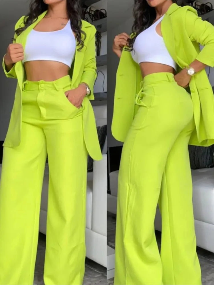 NEW Arrivals 2PCS Set UK Size S(8)-3XL(20) 4 Colors Woman Elegant Luxury Blazer Sets New Autumn Spring Fashion Women's Notched Collar Coat + Pocket Design Pants Set Work Commuting