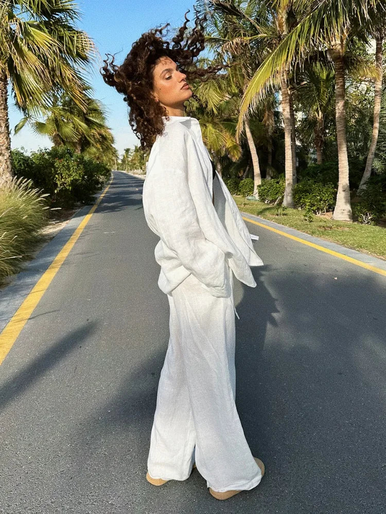 NEW Arrivals 12 Colors/Patterns UK Size Women Casual Cotton Linen Shirt Pants Suit Fashion Single Breasted Blouses Elastic Waist Pant Set Spring Summer Loose Outfit
