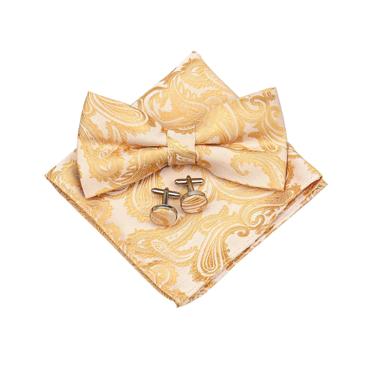 3 PCS Set 55 Colors Luxury Paisley Bowtie Suit Man Bow Tie Pocket Square Cufflinks Wedding Bowknot Accessories Butterfly Neckwear Adjustable Adult Ties