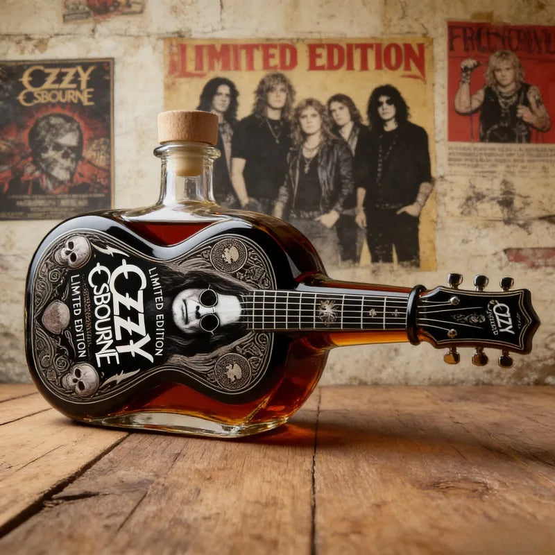 Ozzy Osbourne Lovers Tribute Guitar Shape Whiskey Decanter, Limited Edition 3D Relief Crystal Liquor Bottle, Premium Gift for Heavy Collection Home Drinkware Pub Bar Night Club Barware Accessories