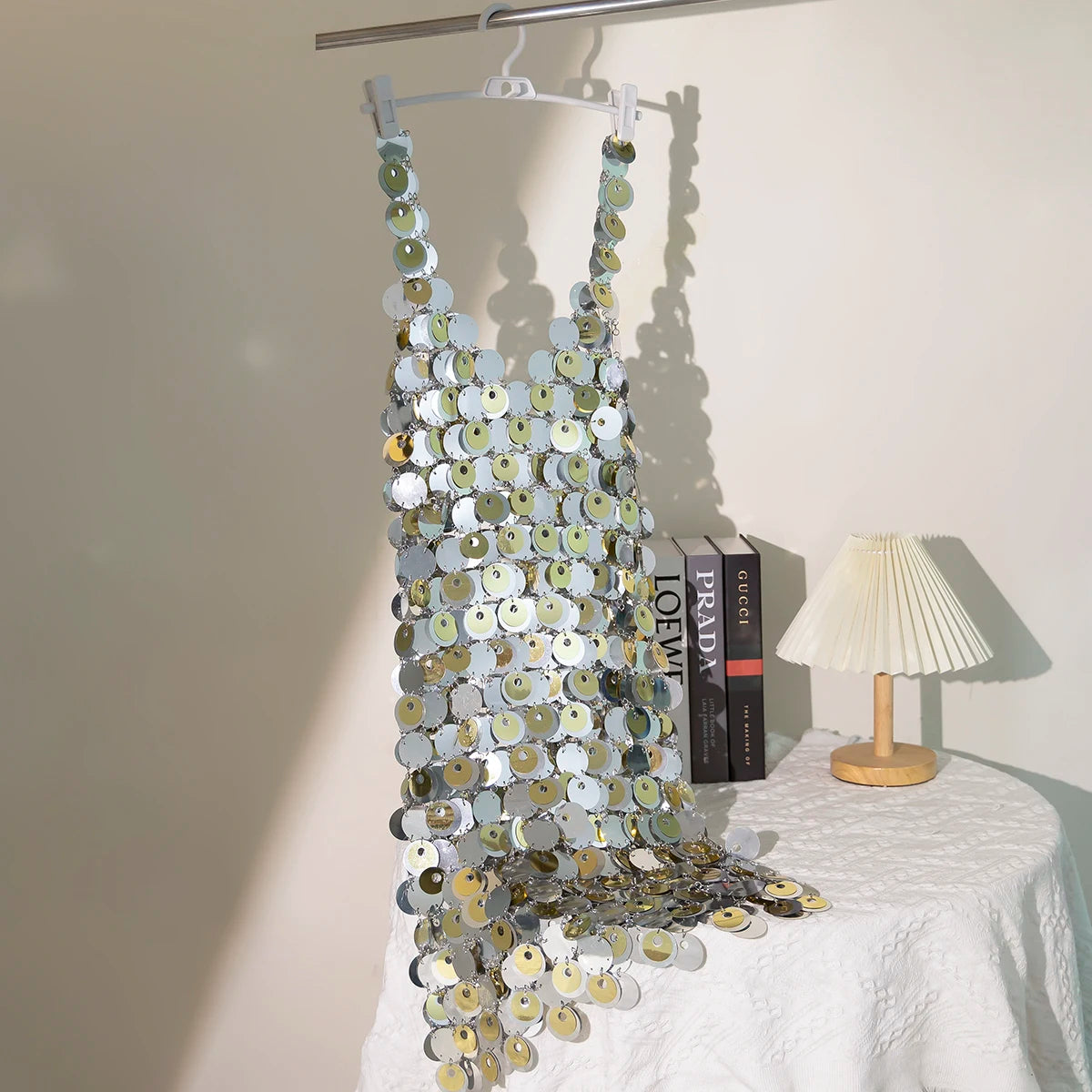 NEW Arrivals Sexy Shinny Gold Color Sequin Dress Women Nightclub Sling Skirt Body Chain Luxury Body Jewelry Party Accessories Ladies Girls Sexy Fashion Clothing Supplies