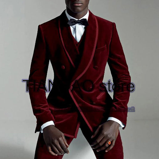 Low-Price Sales are Limited NEW Arrivals S-5XL 4 Colors 100% Velvet Men's Suit 2 PCS Set  Double Breasted Jacket Wedding Groom Tuxedo Formal Blazer Pants Set Terno Masculino Men Luxury Fashion Clothing Supplies
