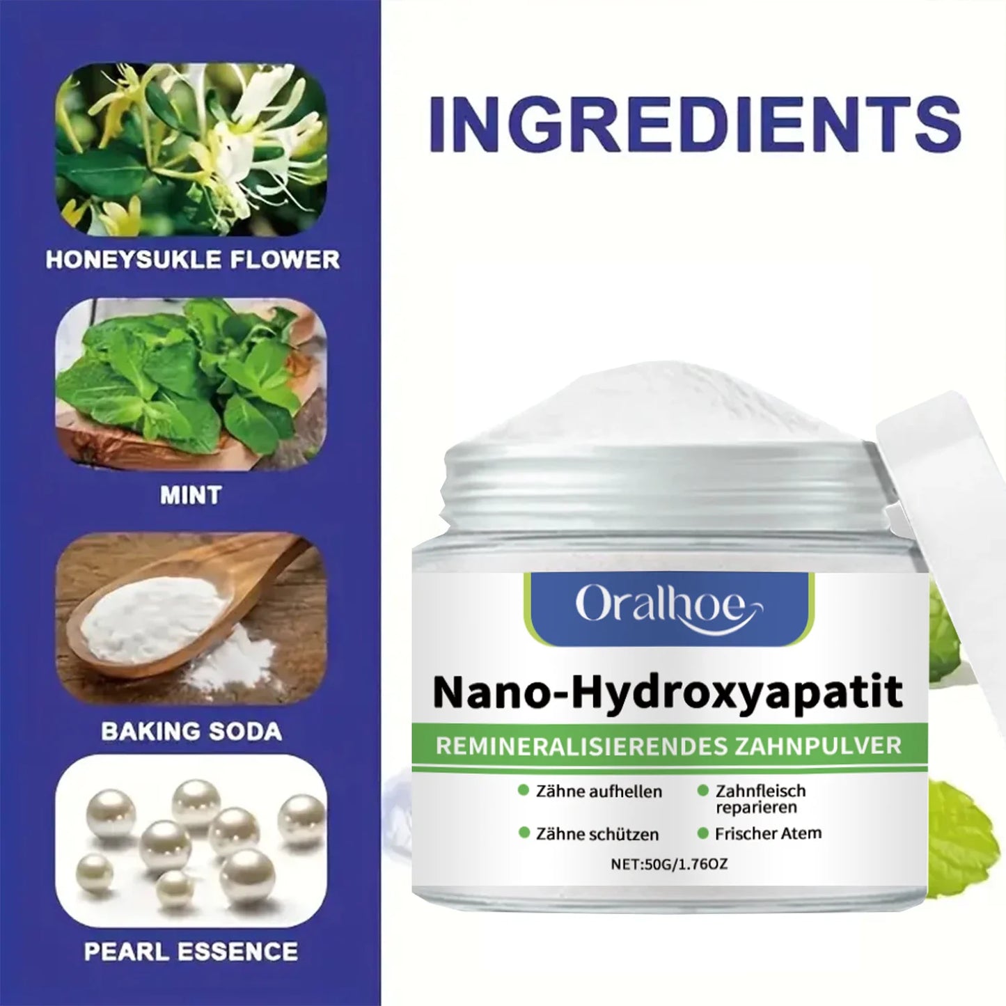 Buy 10 Get 12 Free  Whitening Tooth Powder with 10% Hydroxyapatite - Remineralizing, Cool Mint, Enamel Repair & Fresh Breath Oral Hygiene Sets Dental Supplies