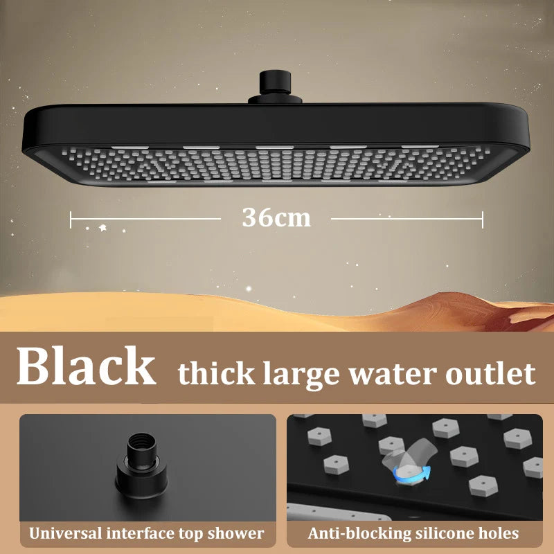 NEW 36CM Silver/Gray/Black Color Booster Top Spray Large Shower Head Square Thick Anti-Clogging Bathroom Household Shower Head Set Bathroom Accessories