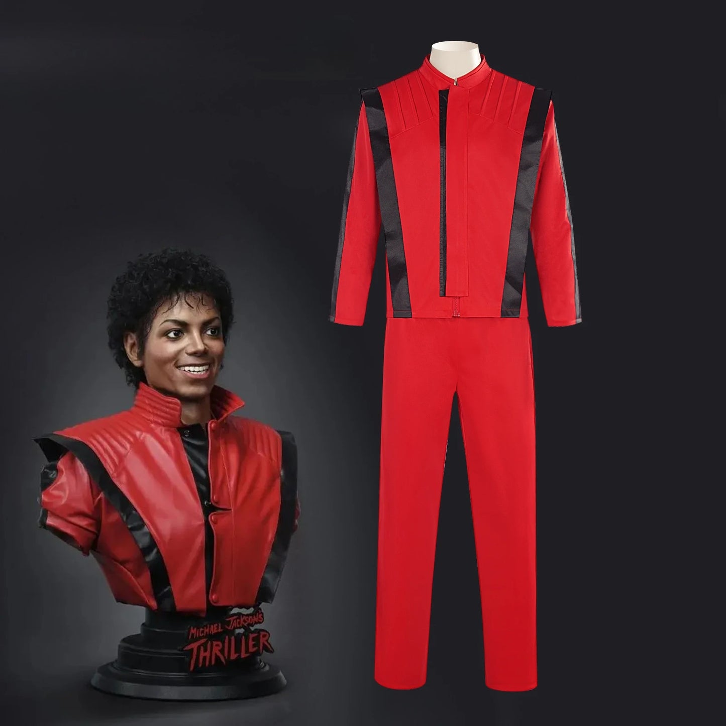 Michael Jackson S-3XL Plus Size Coat Pant Set Michael Scary Night Clubwear Premium Overcoat Red Leather Jacket Vintage Thriller Party Cosplay Costume