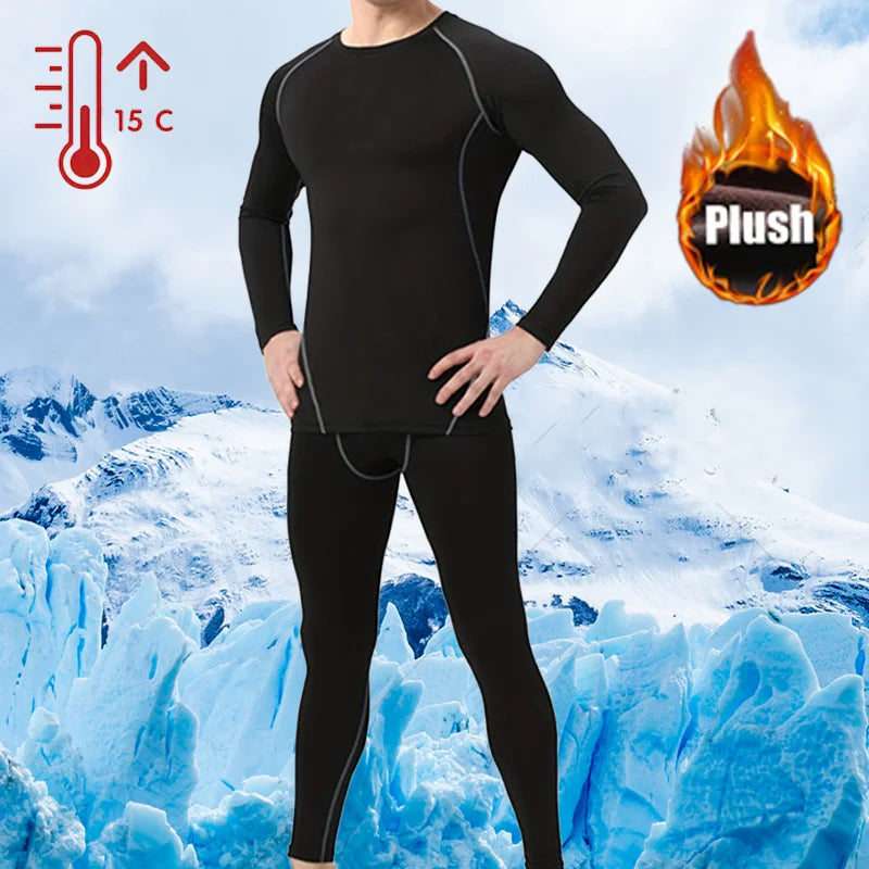NEW Arrivals S-4XL Plus Size Men's Thermal Underwear Set, Sport Activewear Ski Cycling Morning Running Winter Thermal Base Layer, Tight Long Sleeves and Round Neck,  Outdoor Thermal Suit