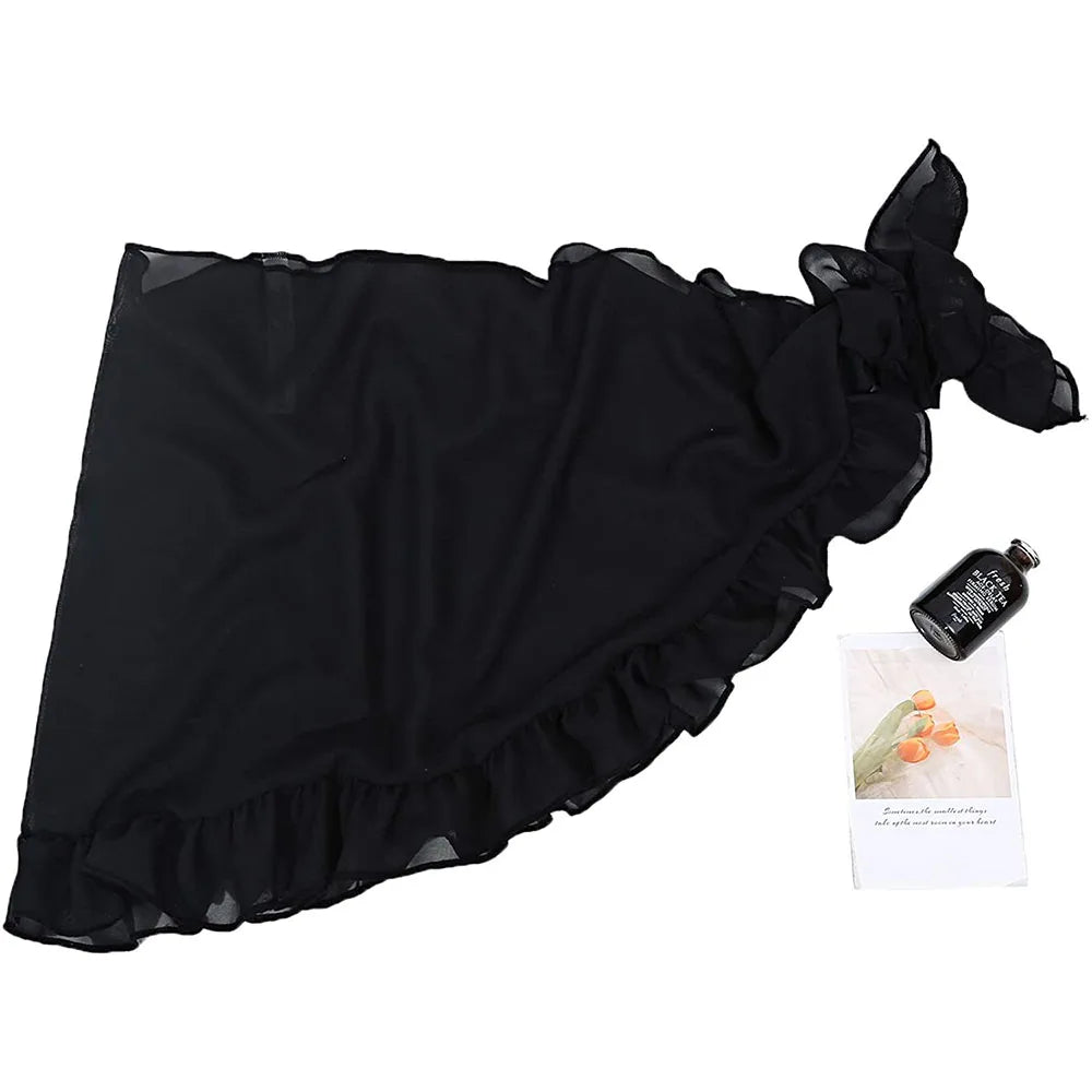 NEW Arrivals 21 Colors/Patterns Sexy Swimsuit Cover-Ups for Women Ruffle Hem Sarong Beach Brazilian Bikini Wrap Sheer Short Skirt Chiffon Scarf for Swimwear Ladies Girls Sexy Beach Wear