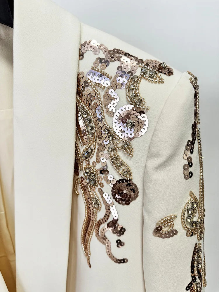 NEW Arrivals UK Size Luxury High Quality Autumn Sequins Evening Short Dress Women Long Sleeve Notched Blazer Suit Coat Evening Wedding Birthday Party Business Dinner Dresses Ladies Luxury Fashion Clothing Supplies