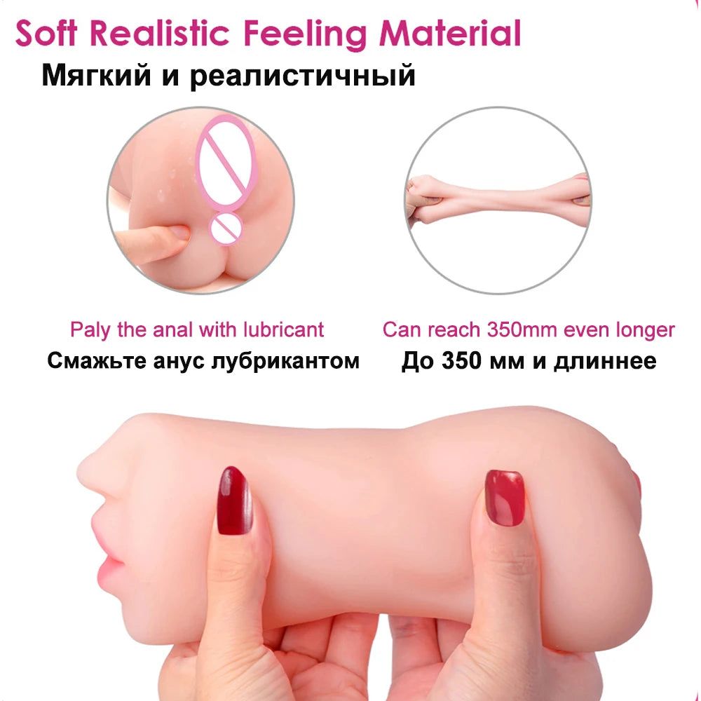 Male Masturbator 3 In 1 Realistic Vagina Sex Toys For Men Pocket Pussy Blowjob Masturbation No Vibrator Adults Sex Tool  for Men