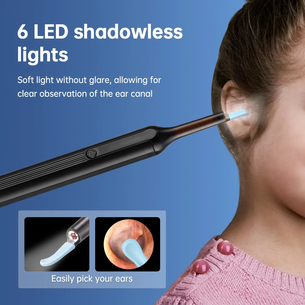 Wireless Smart Visual Ear Cleaner With Camera and APP Connection 6 LED Lights 3.0mm Lens Ear Wax Removal Endoscope Otoscope Type C Charging Tool Health Care Ear Cleaner Kit