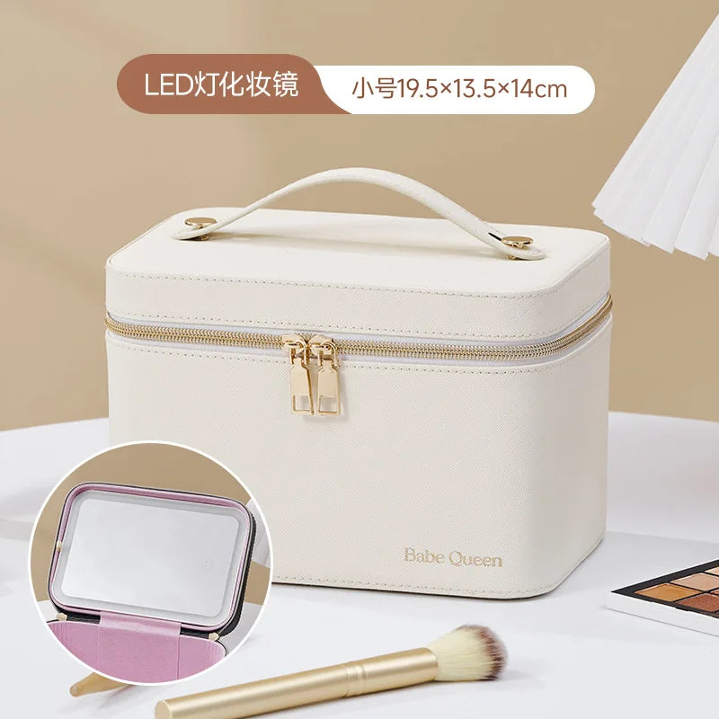 NEW Arrivals 10 Colors  LED Strip Light Mirror Make-Up Storage Case, Portable Large-Capacity Professional Cosmetic Bag