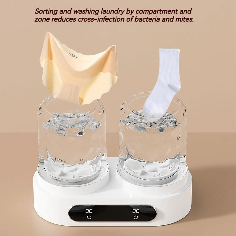 Double Cup Washing Machine for Underwear and Socks, Babies Clothes, Mini Laundry Cup, No Installation Needed, Small and Portable Home Indoor Outdoor Travel Camping Washing Machine