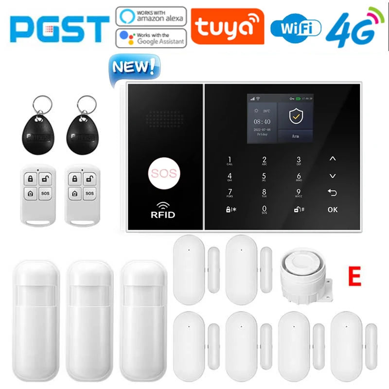 NEW HOT SALE 4G PG108 TUYA APP Control Alexa Voice Google WI-FI Support Home Alarm Anti-Theft System Smart Life APP Camera  SOS One Click Help Wireless Safe Security for House Villa Business Shops 433MHz