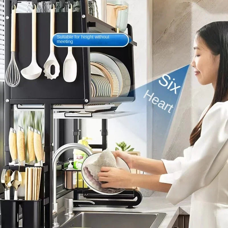 Over Sink Dish Drying Rack 3 Tier Large Metal Dish Rack Over Counter Dish Rack for Kitchen Sink Shelf Multifunctional