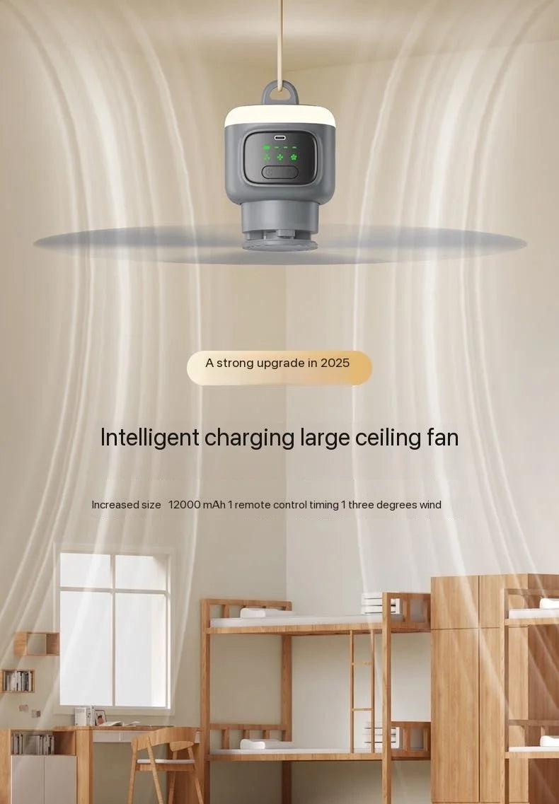 12000mAh Remote Control Save Energy Large Size Whirlwind Ceiling Fan USB Wireless Cooling Powerful Fan Portable LED Night Light Outdoor Camping Indoor Bedroom Living Room Fan Ceiling Fan