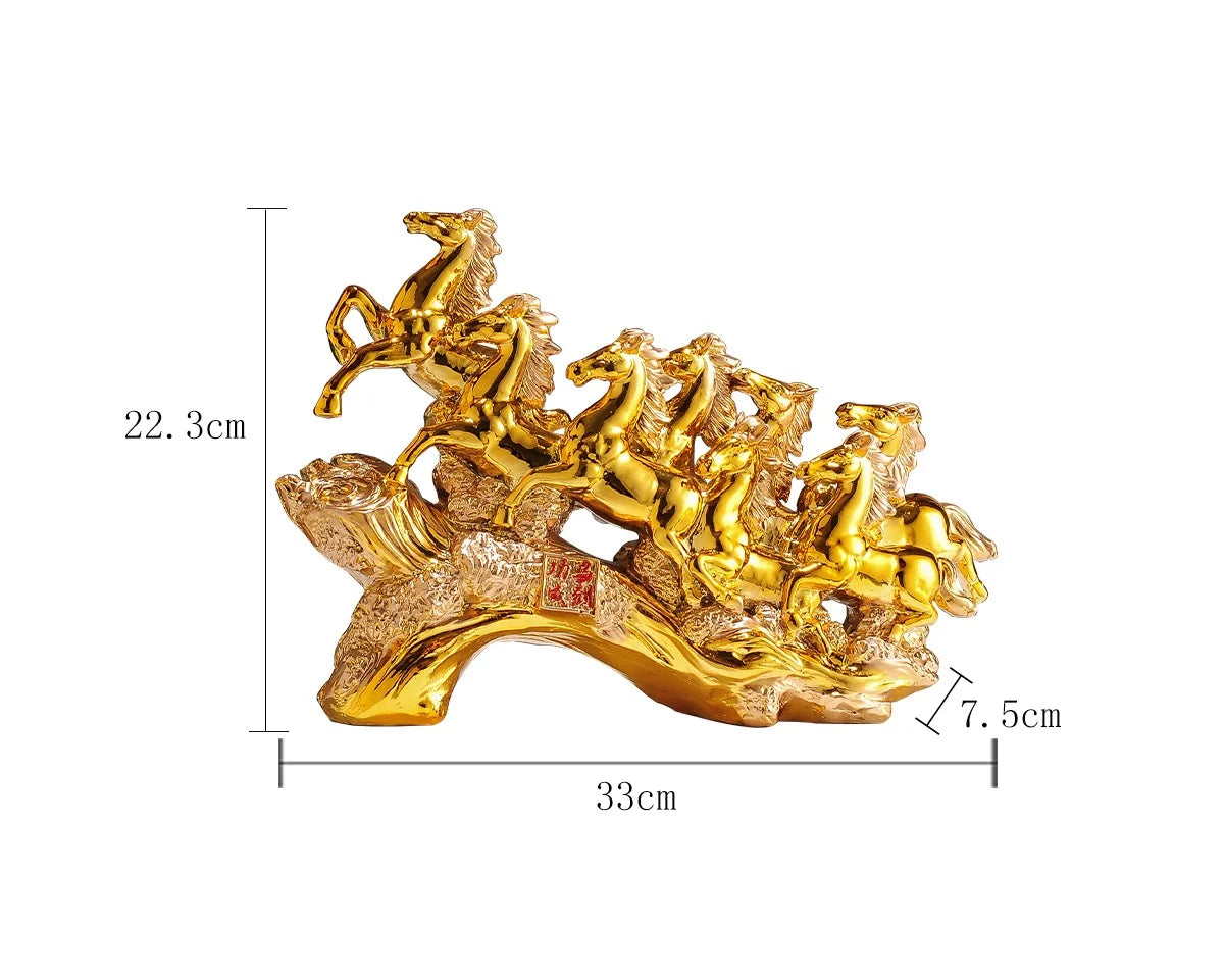 Home Decor Gold Eight Horses To Attract Wealth Ornament Living Room Decoration Ceramics Crafts Office Desktop Decoration
