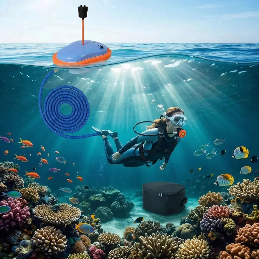 8700mAh 7M Electric Diving Breathing Apparatus Underwater Breathing Submersible Pump Snorkeling Scuba Diving Breathing Tube Equipment