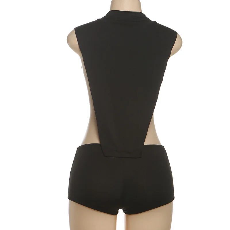 Sexy Sleeveless Bodysuit for Women Mock Neck Side Cutout Bodycon Jumpsuit Rompers Evening Party Night Club Outfits