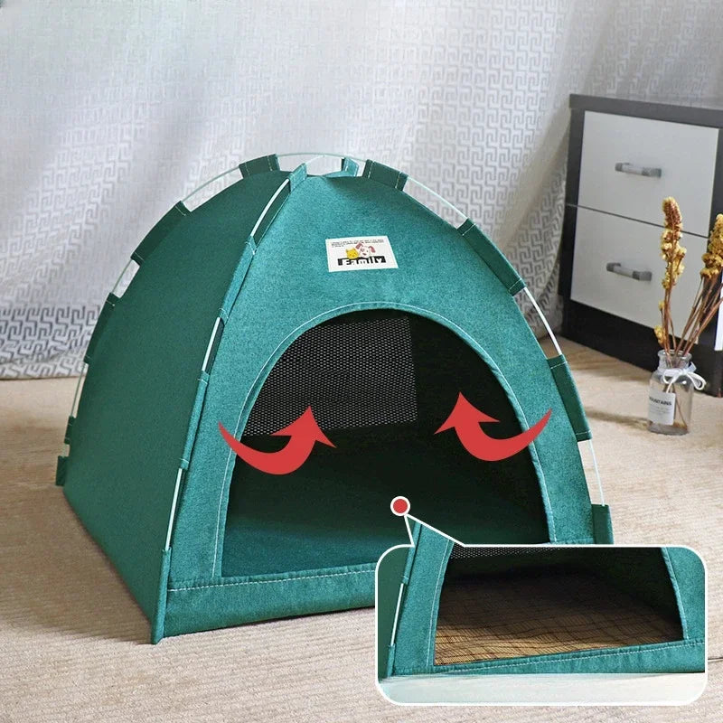 Foldable Cat House Pet Tent Four Seasons Universal Cat and Dog Pet Nest Summer Cool Mat Outdoor Portable Foldable Breathable House