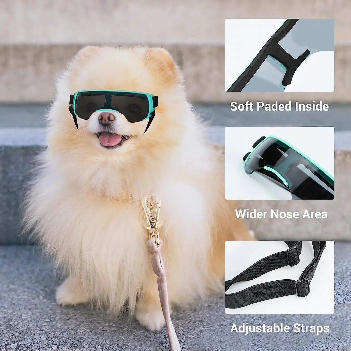 Dog Sunglasses Small Breed, Dog Goggles for Small Dogs Windproof Anti-UV Glasses for Dogs Outdoor Eye Protection, Blue