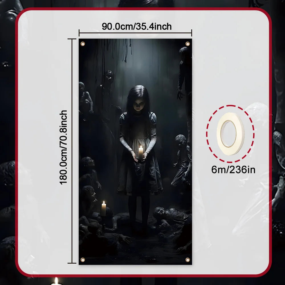 During Halloween to Celebrate the Holiday Season, Spooky Decorations - Spooky Halloween Banners with Ghosts and Candles Haunted House Decoration Supplies