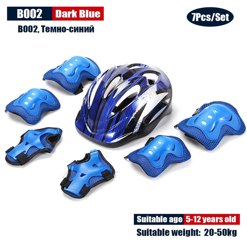 NEW SET Children Kids Adjustable Helmet Protective Gear Set Sports Knee Elbow Wrist Pads for Children Boys Girls Bike Skateboard Scooter Roller Outdoor Sports Supplies